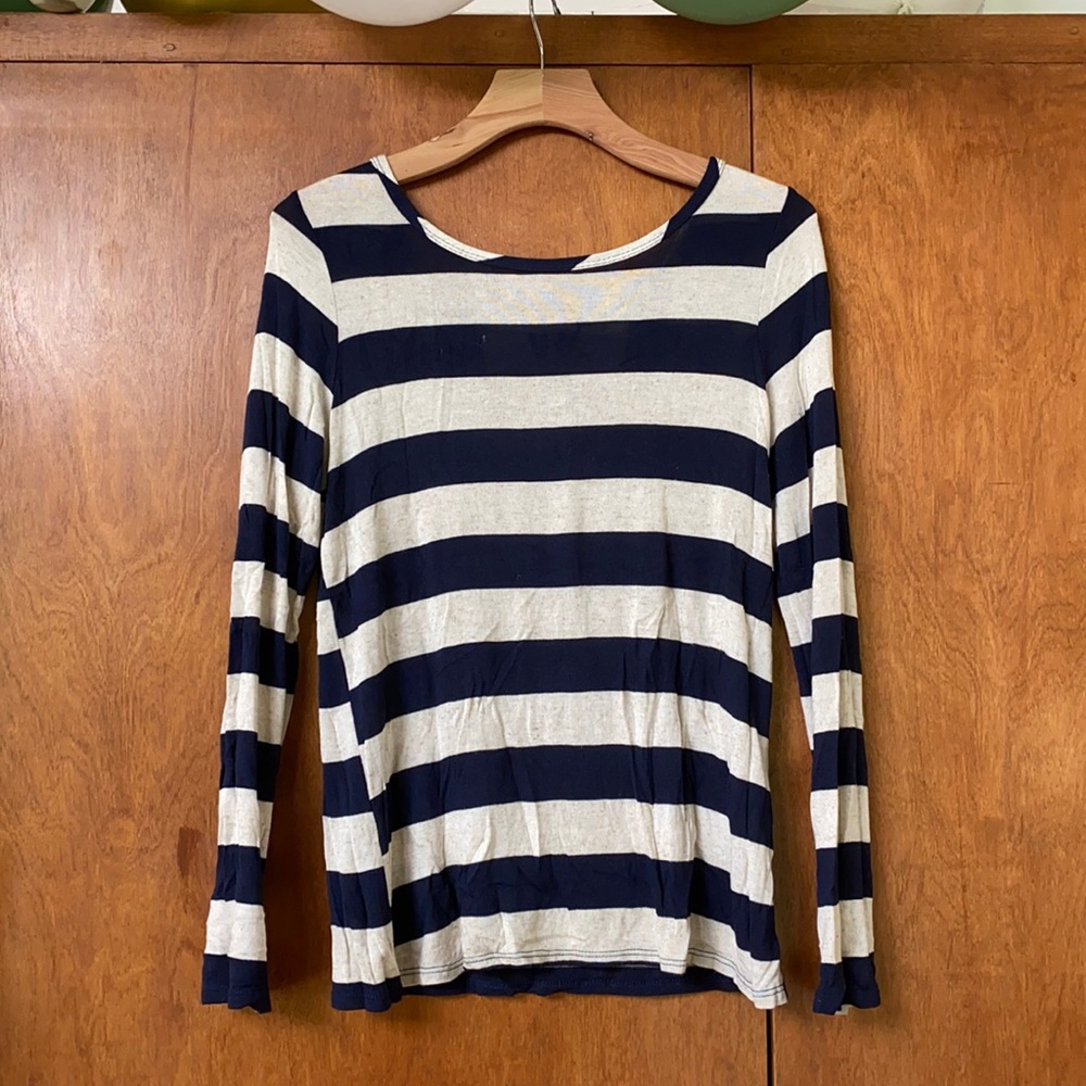 Navy Striped Bow Back Long Sleeve